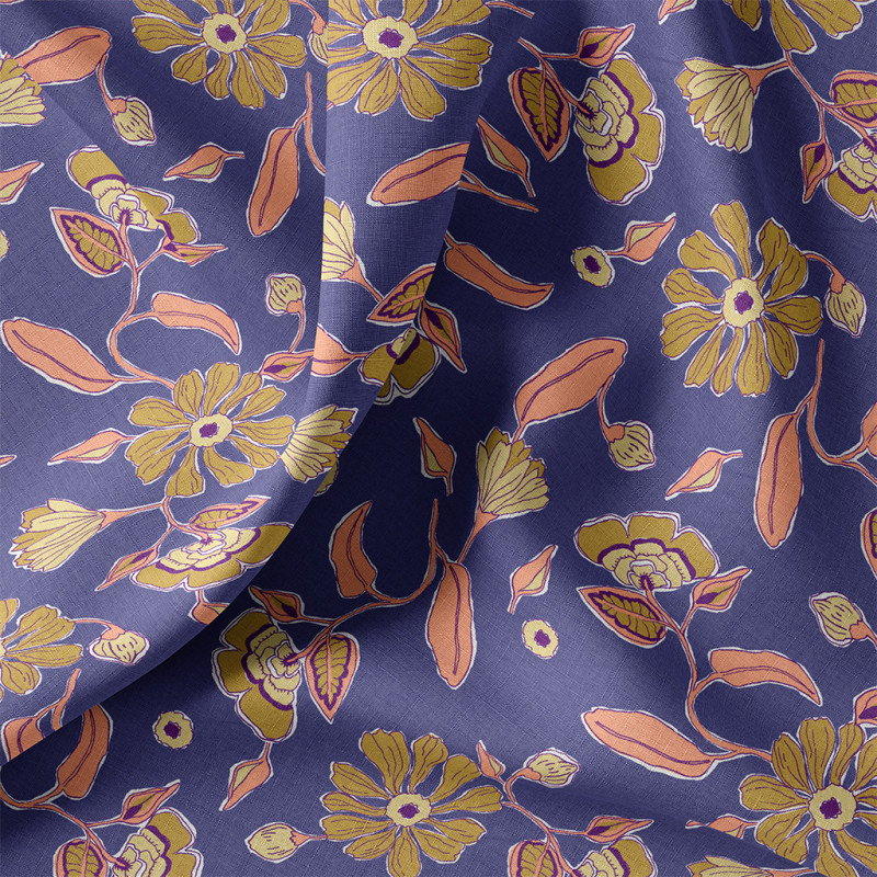 Printed Cotton POOJA Blue / Pink
